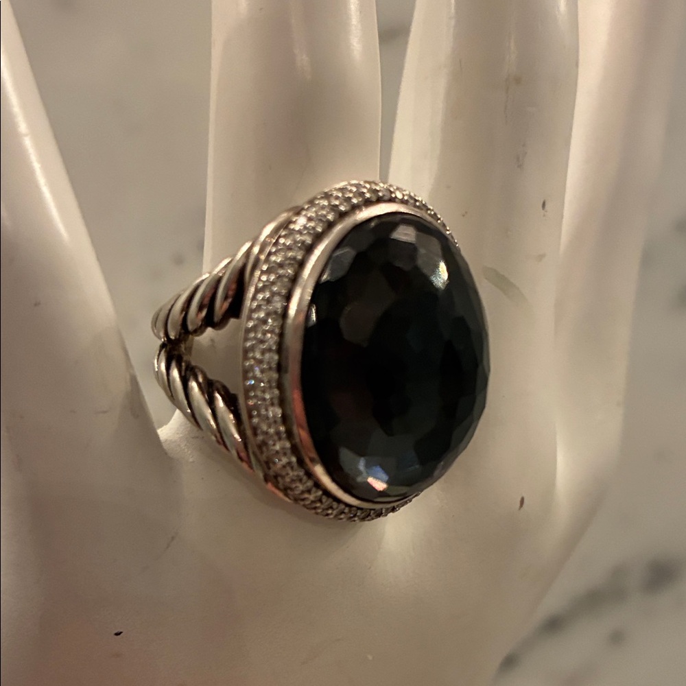 DAVID YURMAN  Black Onyx and diamond sterling Silver Cocktail Ring